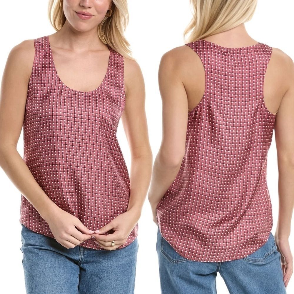 NEW Theory Racer Scoop Neck Silk Tank in Rose Pink Multi Sz. M